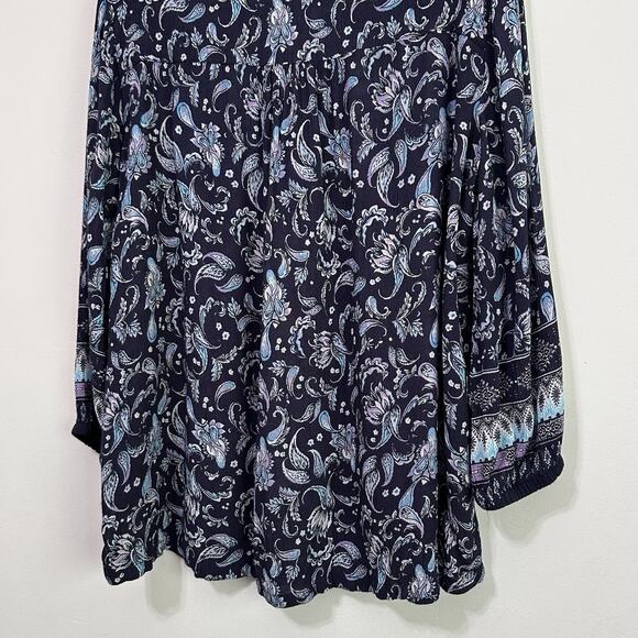 Garnet Hill Boho Border Print Blouse 6 Blue Paisley Floral Peasant Crinkle Shirt - Picture 8 of 9